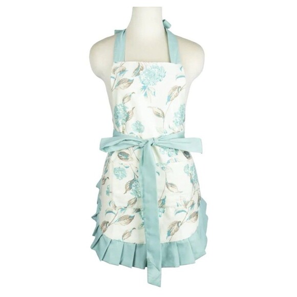 Neoviva Kathy 100% Cotton Ruffle Pocketed Double Layered Floral Apron New - Picture 1 of 7